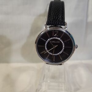 Black and Silver Watch with Crystal Accents